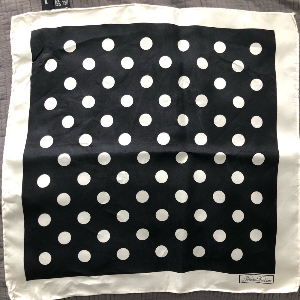 Brooks Brothers Black and White Silk Polka Dot Scarf